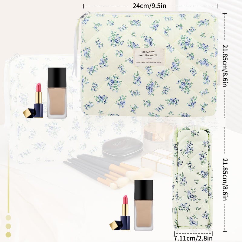 Gosect Floral Makeup Bag  Small Cosmetic Bag for Women Girls  Cute Cotton Makeup Bag  Quilted Makeup Bags  Flower Travel Toiletry Organizer Bag(LSHH) - Image 2